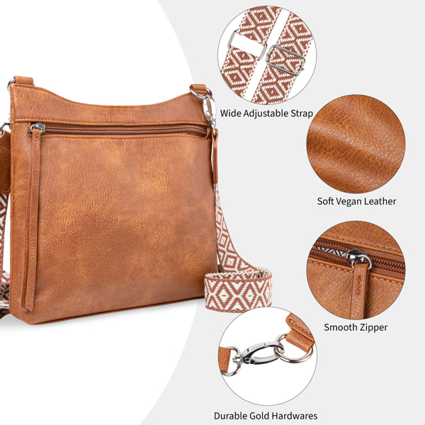 Multi-Pocket PU Leather Crossbody Bag – Women’s Adjustable Strap Shoulder Purse
