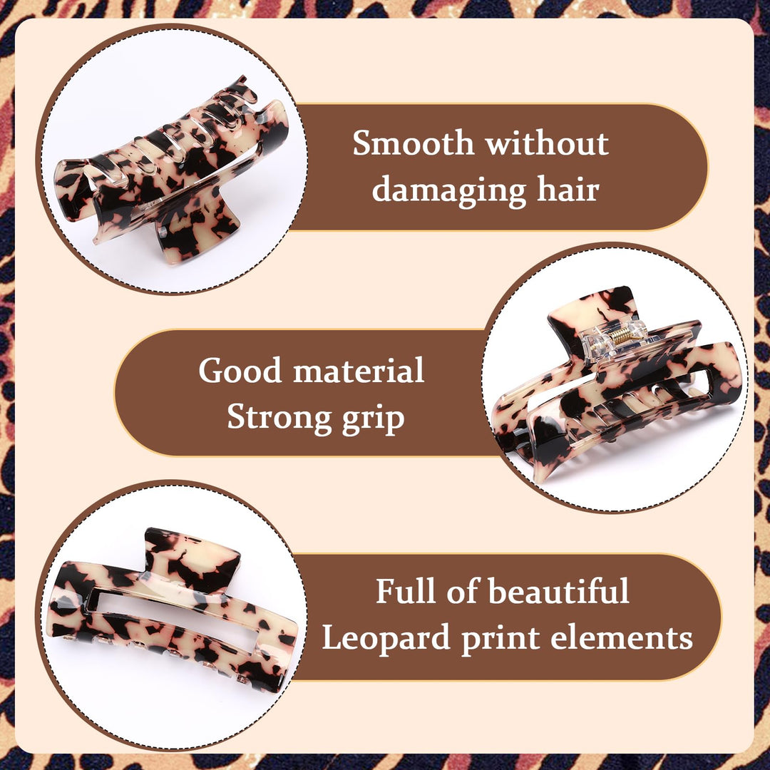 4-Piece Tortoise Acetate Hair Claw Clips — 3.15 Inch French Banana Jaw Clips, Strong Hold for Thick & Thin Hair
