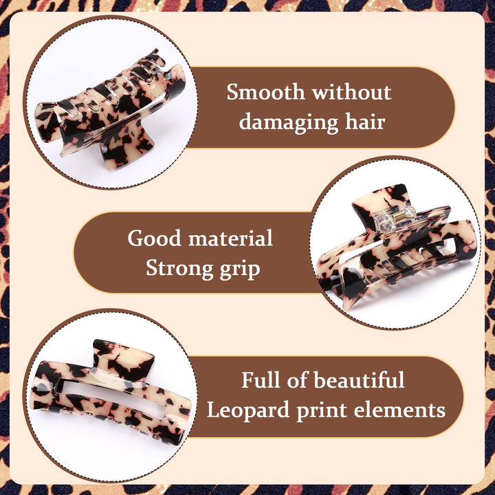 4-Piece Tortoise Acetate Hair Claw Clips — 3.15 Inch French Banana Jaw Clips, Strong Hold for Thick & Thin Hair