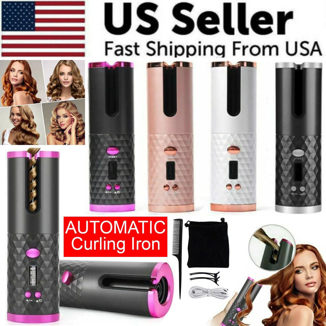 LCD Cordless Auto-Rotating Ceramic Hair Curler — Wireless Waver Curling Iron