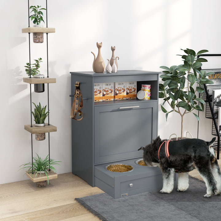 PawHut Pet Feeder Station with Storage Cabinet; Raised Dog Bowls