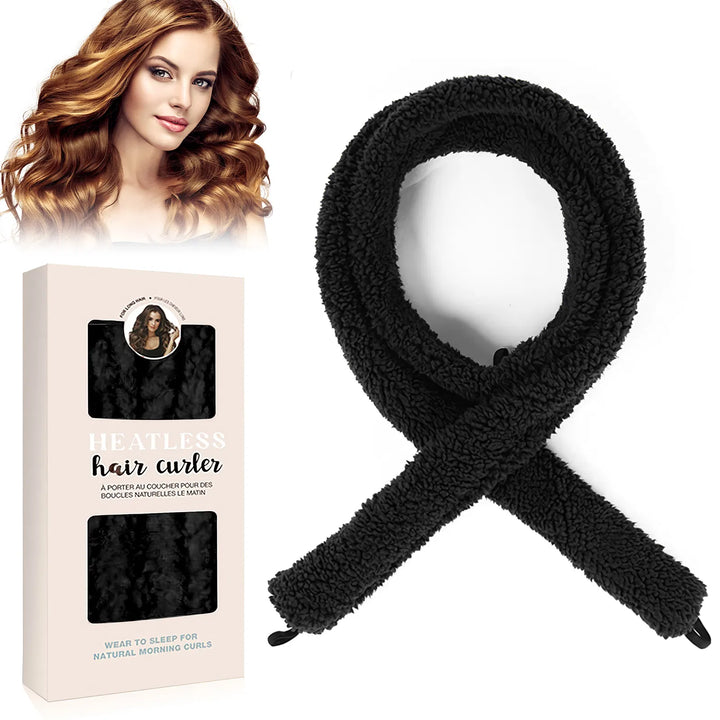 Satin Heatless Hair Curler — Overnight DIY Soft Wave Curls for All Hair Types (Black)