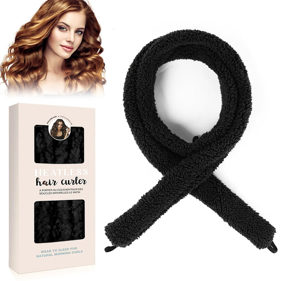Satin Heatless Hair Curler — Overnight DIY Soft Wave Curls for All Hair Types (Black)