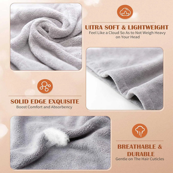 3-Pack Microfiber Hair Towel Wraps — Ultra-Absorbent Turbans for Curly, Long & Thick Hair (Blue, Grey & Pink)