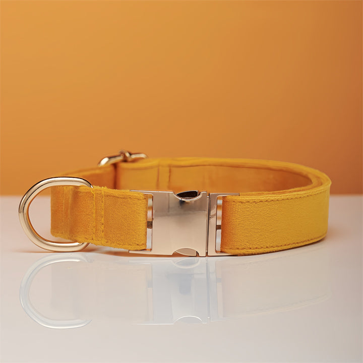 Premium Velvet Dog Collar &amp; Leash Set with Bow Tie – Personalized Engraved Buckle