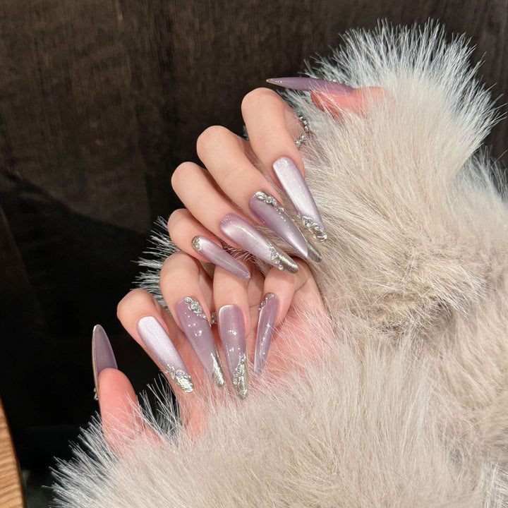 French Moon Shadow Rhinestone Press-On Nails — Gradient Glitter, Removable Wearable Armor