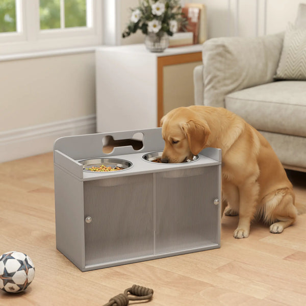 Elevated Dog Bowls with Dual Stainless Steel Bowls & Removable Slow Feeder