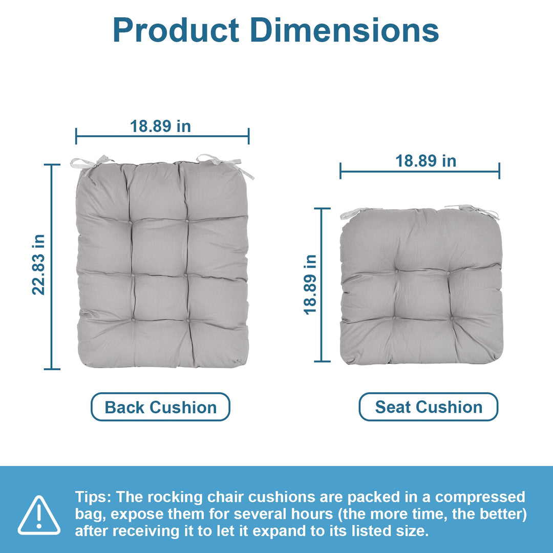 2-Piece Waterproof Rocking Chair Cushion Set — Oxford Cloth, Non-Slip Ties, Seat & Back Pad for Indoor & Outdoor Use (9 Colours)