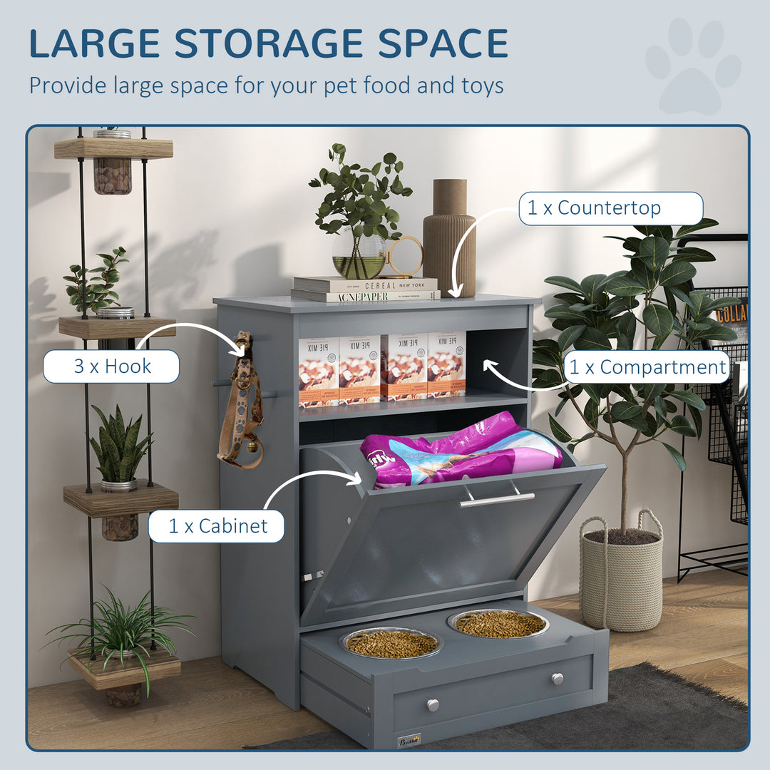PawHut Pet Feeder Station with Storage Cabinet; Raised Dog Bowls