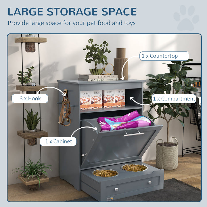 PawHut Pet Feeder Station with Storage Cabinet; Raised Dog Bowls