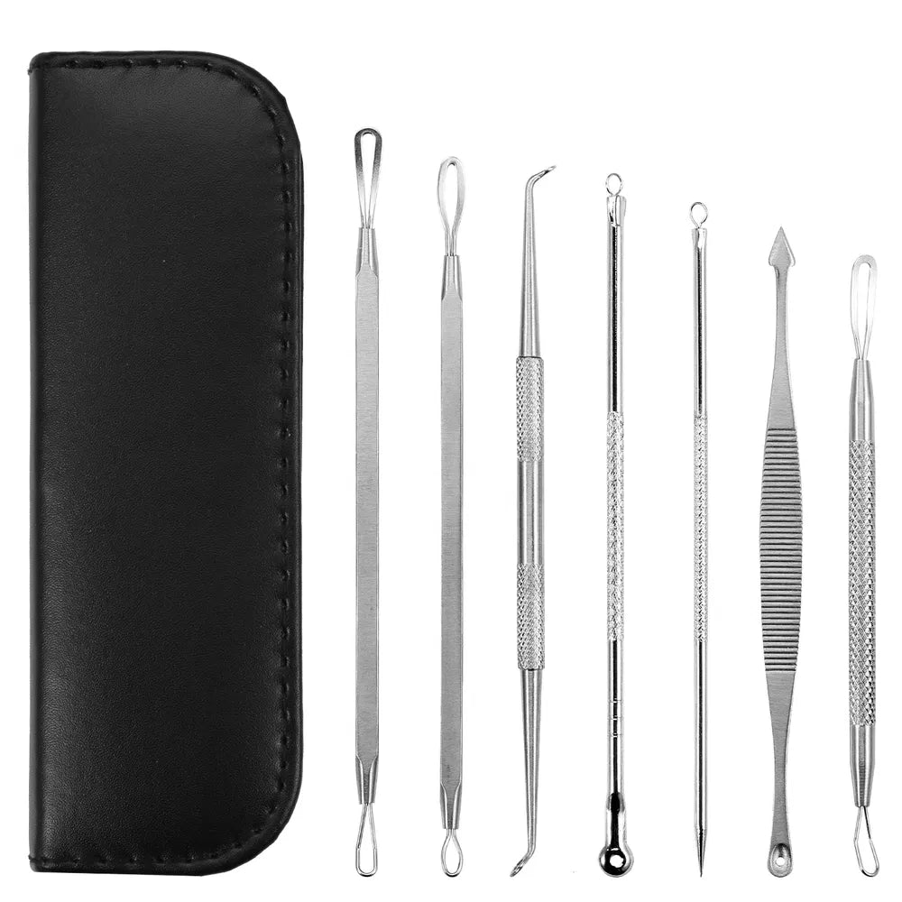 7-Piece Stainless Steel Blackhead Remover Kit — Pimple Comedone Acne Extractor Needle Tools