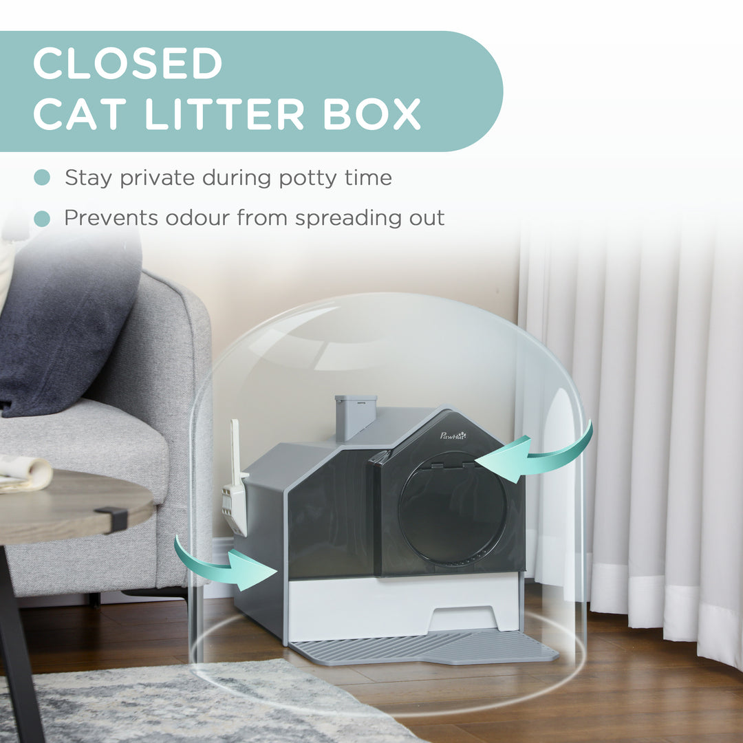 Enclosed Cat Litter Box with Drawer Cleaning System