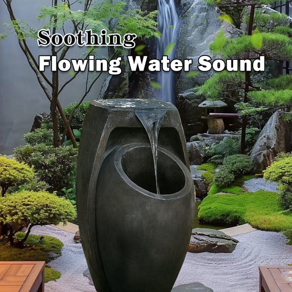 21.5in Two-Tier Outdoor Water Fountain — Modern Floor Standing Waterfall for Garden, Patio & Yard Décor