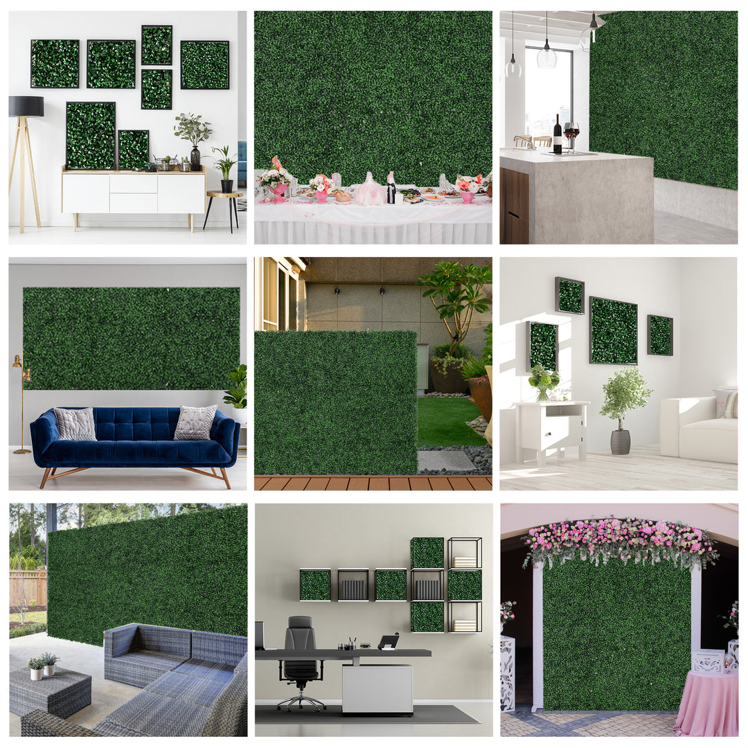 12-Pack Artificial Grass Wall Panels — 20×20in Greenery Backdrop Tiles for Outdoor Fence, Garden, Backyard & Indoor Décor (Dark Green)