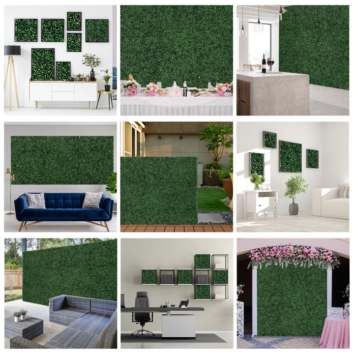 12-Pack Artificial Grass Wall Panels — 20×20in Greenery Backdrop Tiles for Outdoor Fence, Garden, Backyard & Indoor Décor (Dark Green)