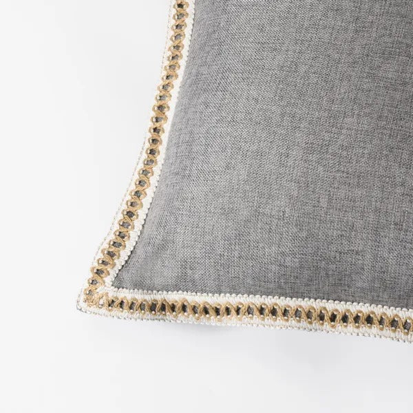 Set of 2 Vintage Linen Trimmed Throw Pillow Covers — Farmhouse Style Cushion Cases for Sofa & Home
