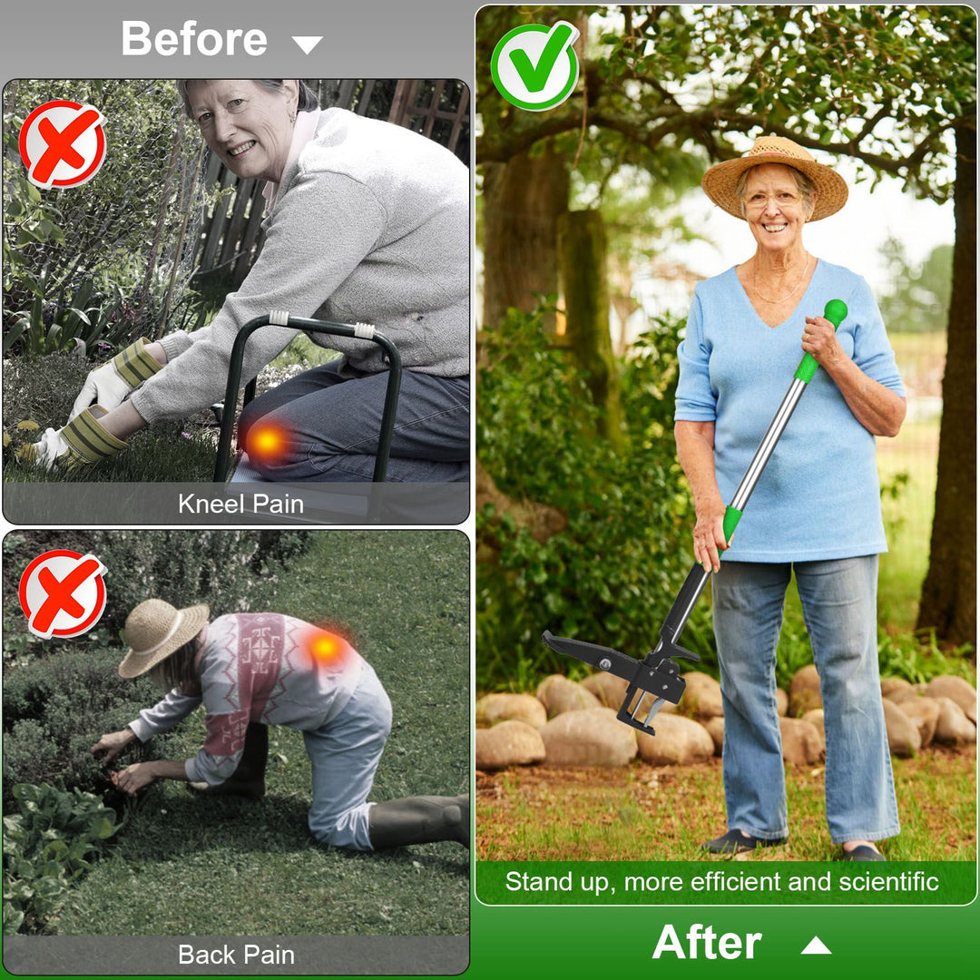 Stand-Up Aluminum Weed Puller — 4-Claw Manual Weeder, No Bending or Kneeling, for Lawn, Yard & Garden (Green)