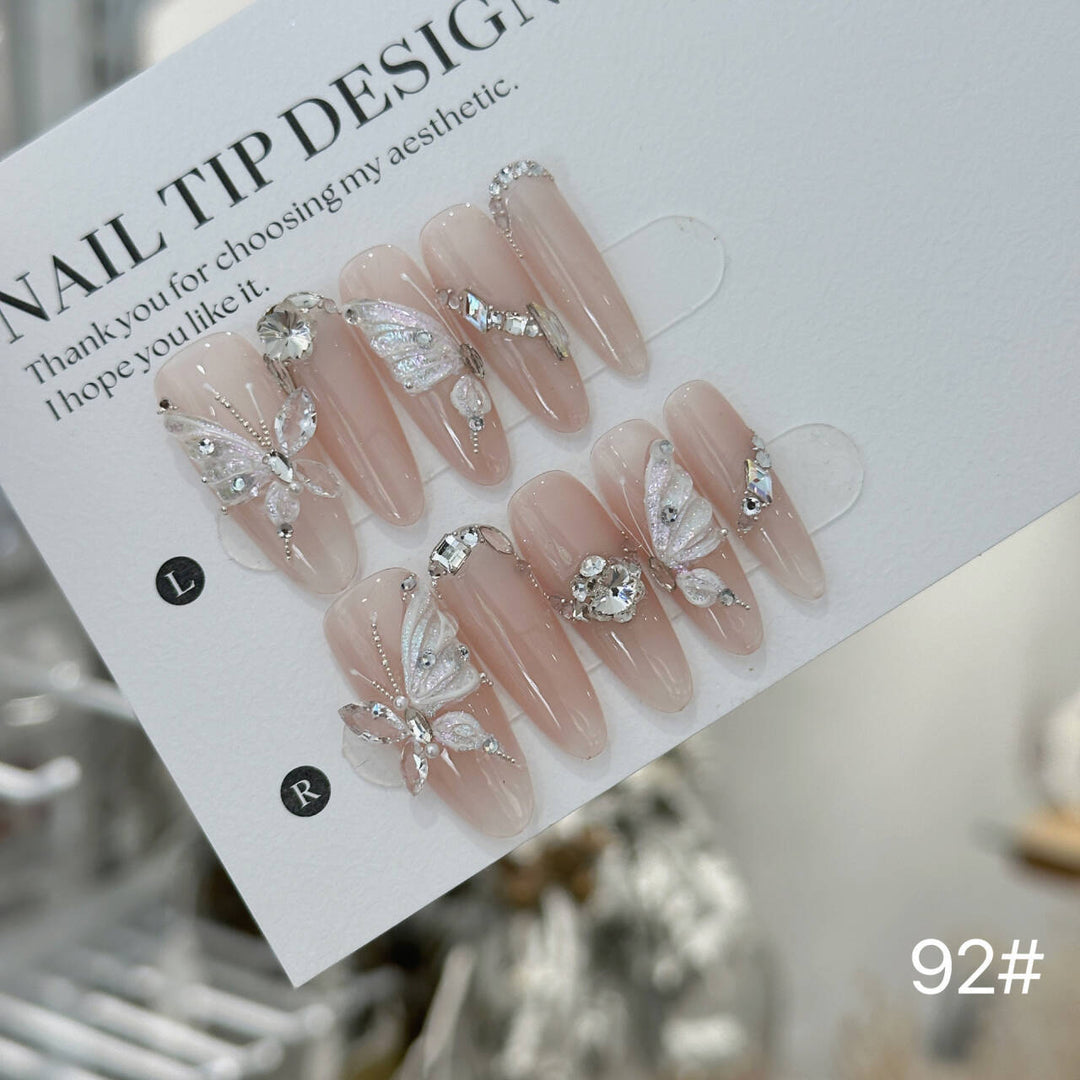 3D Fairy Light Luxury Handmade Press-On Nails — 4 Shapes: Prolate Ellipse, Pink, Short Ellipse, Short T