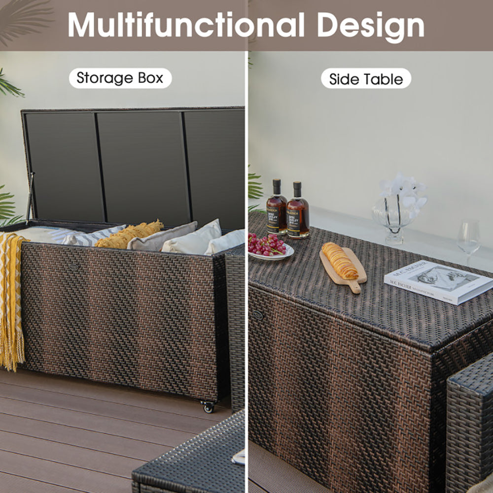 96 Gallon PE Wicker Outdoor Storage Box With 4 Wheels
