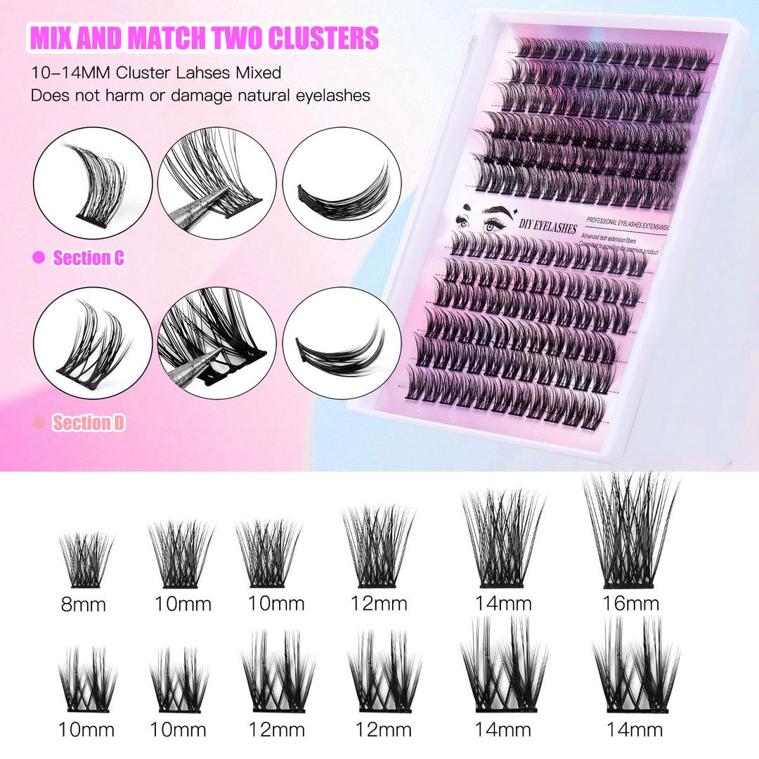 12-Row Segmented Lash Clusters — 150 Individual Lash Fans for DIY Extensions
