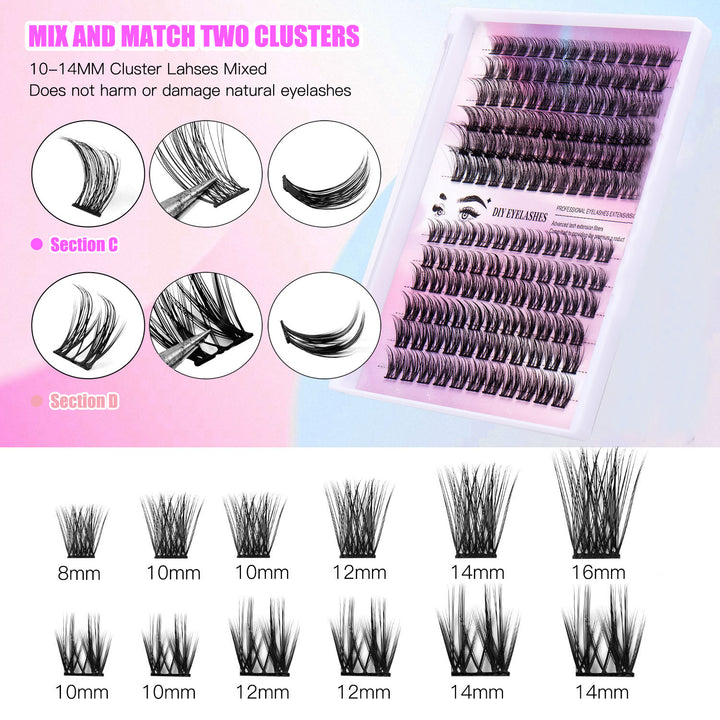 12-Row Segmented Lash Clusters — 150 Individual Lash Fans for DIY Extensions