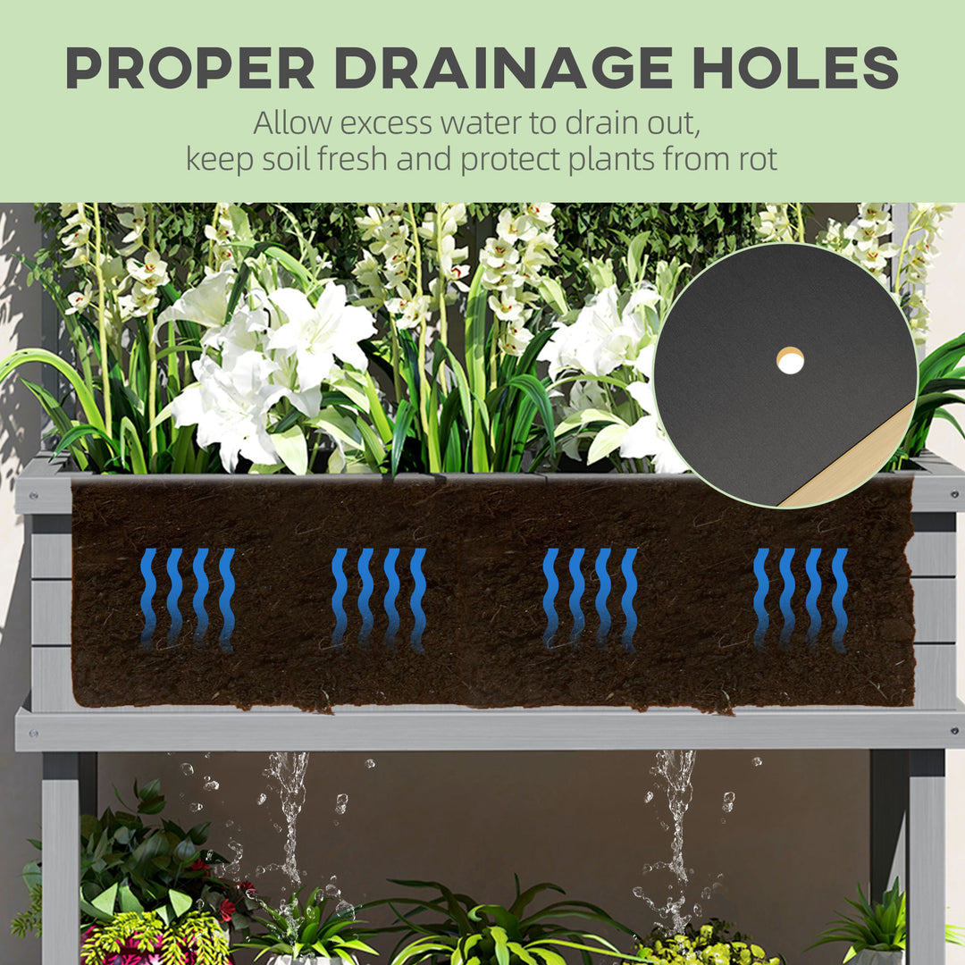 Elevated Wood Planter with Trellis for Climbing Plants, Raised Garden Bed with Legs and Drainage Holes, Gray