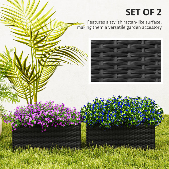 2-Pack 20in Railing Flower Pots — Hanging Hook Planters with Drainage Holes, Rattan Look for Fence & Balcony (Black)