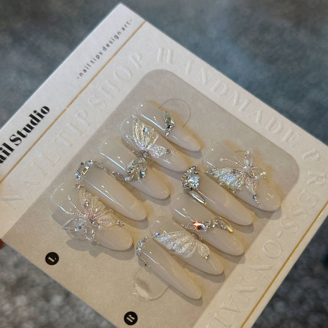 3D Fairy Light Luxury Handmade Press-On Nails — 4 Shapes: Prolate Ellipse, Pink, Short Ellipse, Short T