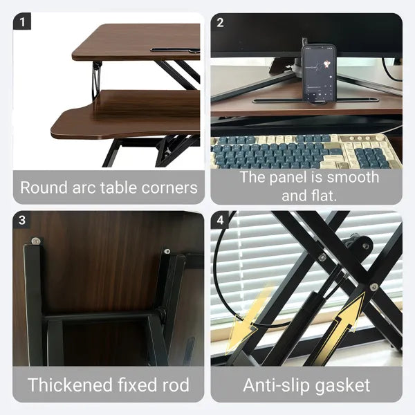 32in Sit-to-Stand Desk Converter — Height Adjustable Riser, Dual Monitor & Laptop Workstation with Keyboard Tray (Walnut)