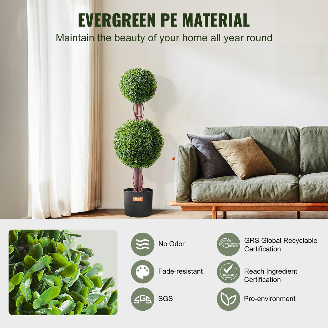 Artificial Double Ball Boxwood Topiary Trees — 36in Set of 2, UV-Rated, with Extra Leaves, Pot & Decoration, Indoor/Outdoor