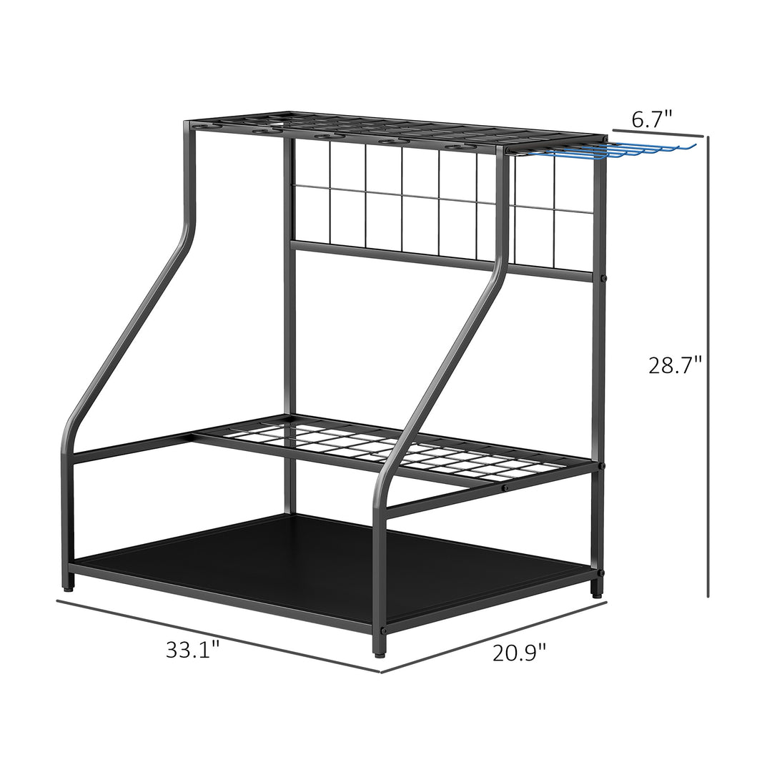 3-Tier Garden Tool Storage Rack — Wall-Mount Organiser with Hooks for Long-Handled Tools, Brooms & Shovels (Blue)