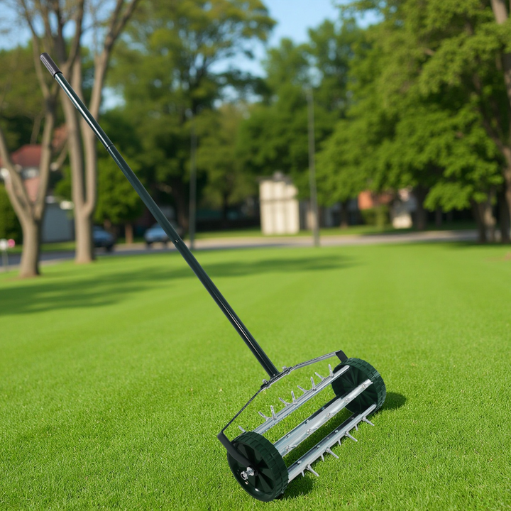 Heavy Duty Rolling Lawn Aerator,Rolling Lawn Aerator,  Rotary Push Tine Spike Soil Lawn Aerator Gardening Tool With 3-Piece Long Steel Handle For Garden Yard Grass Maintenance,Garden Yard Rotary Push