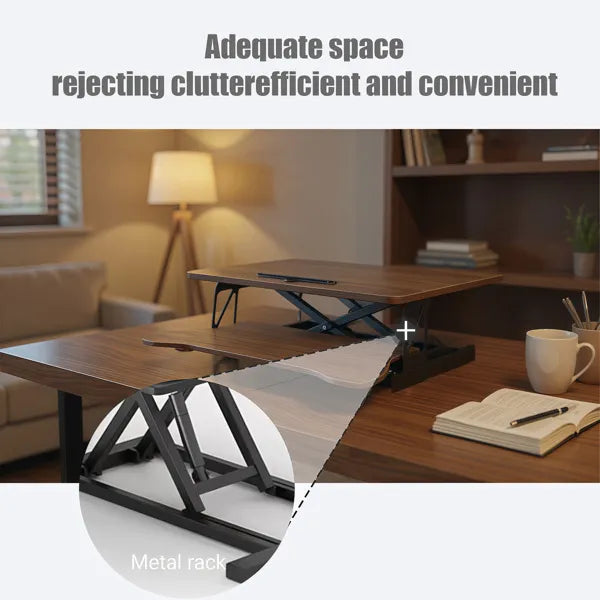 32in Sit-to-Stand Desk Converter — Height Adjustable Riser, Dual Monitor & Laptop Workstation with Keyboard Tray (Walnut)