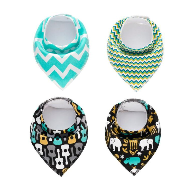 4-Pack Cotton Bandana Baby Bibs — Arrow, Wave & Triangle Print Burp Cloths (Multiple Sets)