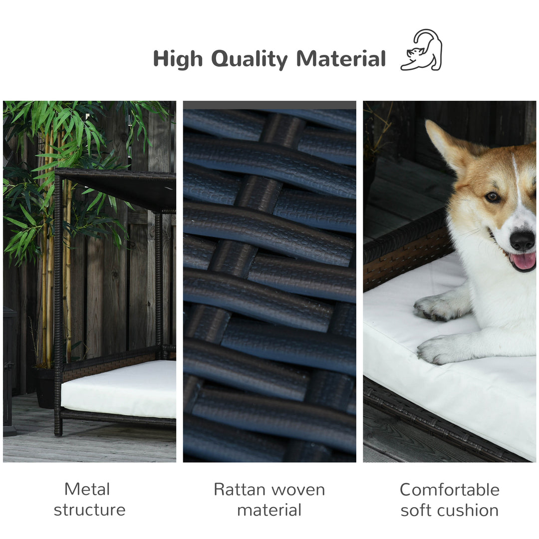 Wicker Dog House Raised Rattan Puppy Bed Cat Shelter for Indoor Outdoor Garden Patio Pet Sofa with Removable Cushion for Medium Sized Pet Brown