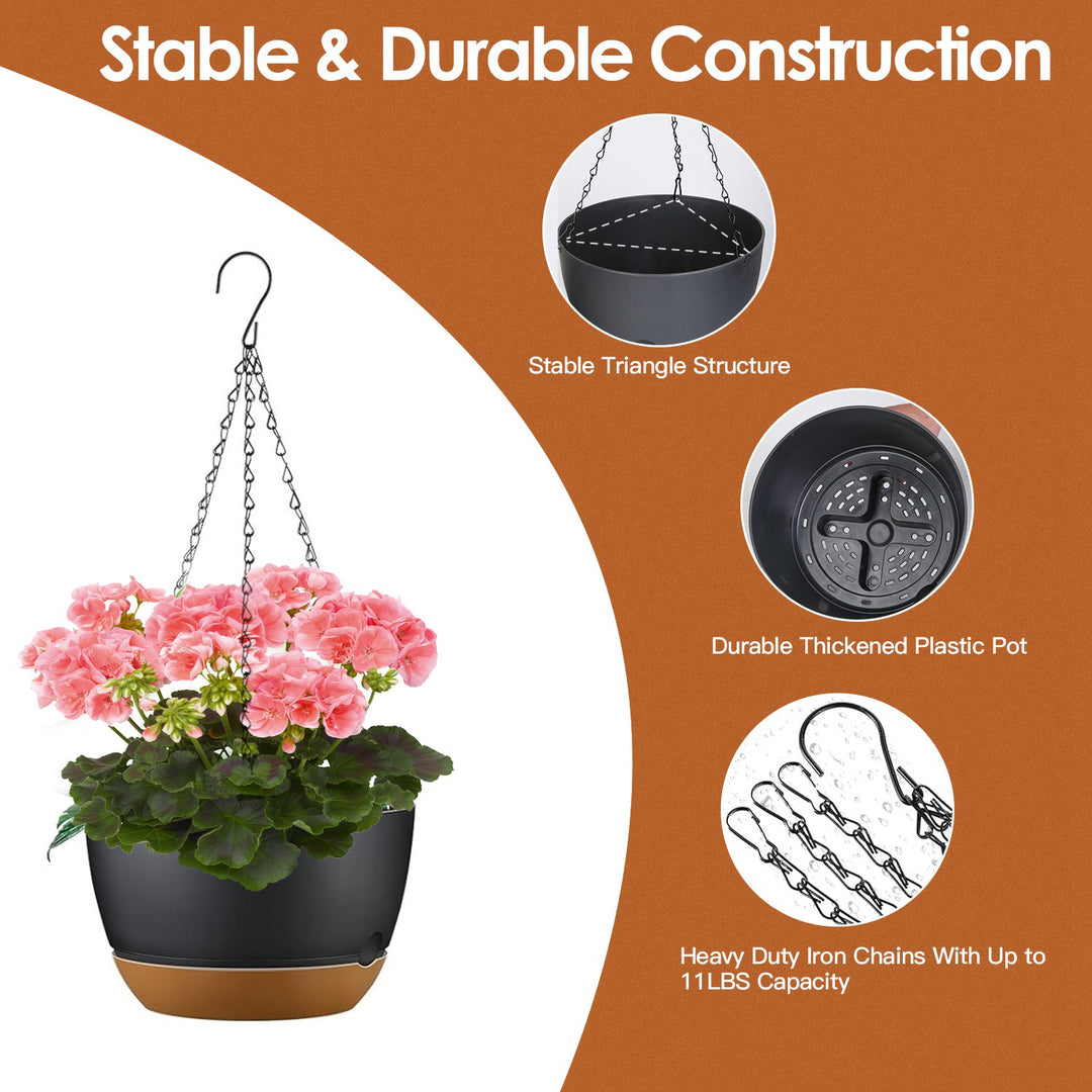 4-Pack 9.64in Hanging Planters — Self-Watering Tray, Drainage Holes, for Indoor & Outdoor Herbs, Ivy & Ferns (Grey)