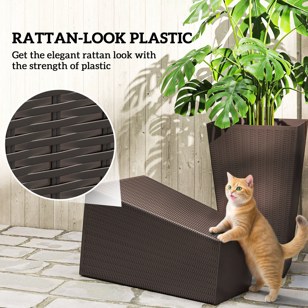Set of 3 Tall 24in Outdoor Planters — Drainage Hole, Flower Pots for Porch, Front Door, Entryway, Patio & Deck (Brown)