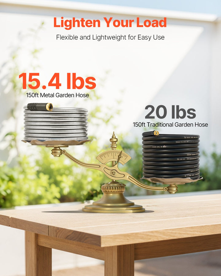 150ft Lightweight Stainless Steel Garden Hose — No-Kink Metal Water Hose for Large Gardens