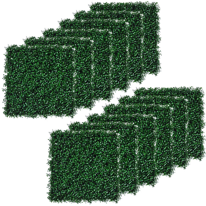 12-Pack Artificial Grass Wall Panels — 20×20in Greenery Backdrop Tiles for Outdoor Fence, Garden, Backyard & Indoor Décor (Dark Green)