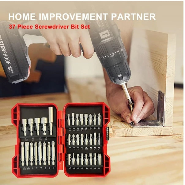 37-Piece Impact Screwdriver Bit Set — Nut Driver, Torx, Phillips, Magnetic Drill Bits (Gray)