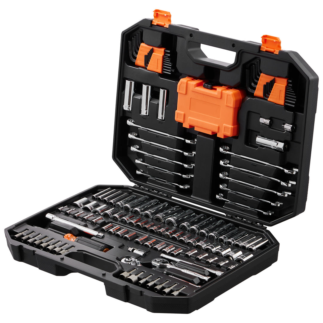 VEVOR 145-Piece Mechanics Tool & Socket Set — SAE & Metric, Deep & Standard Sockets, Combination Wrenches, Hex Keys & Storage Case