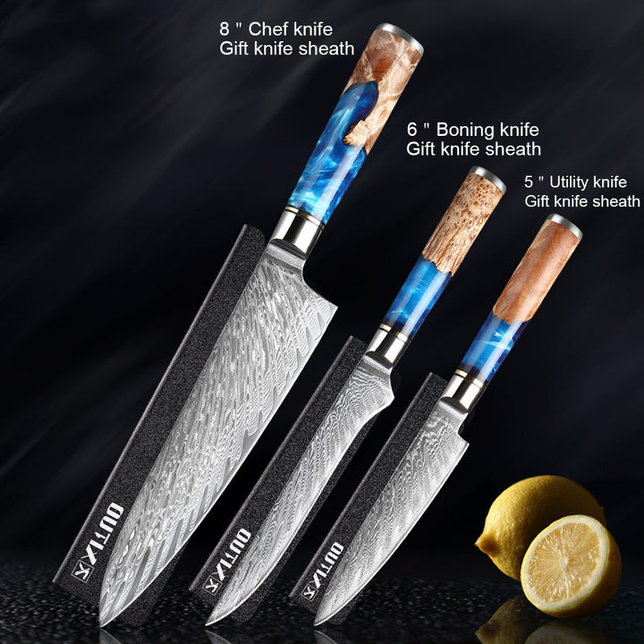 Professional Damascus Style Chef Knife Set – Premium Stainless Steel Kitchen Knives