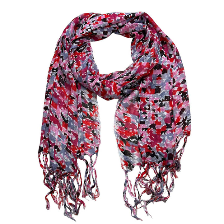 Red Printed Viscose Scarf - Flowy Long Scarf For Dresses 67inchx24inch