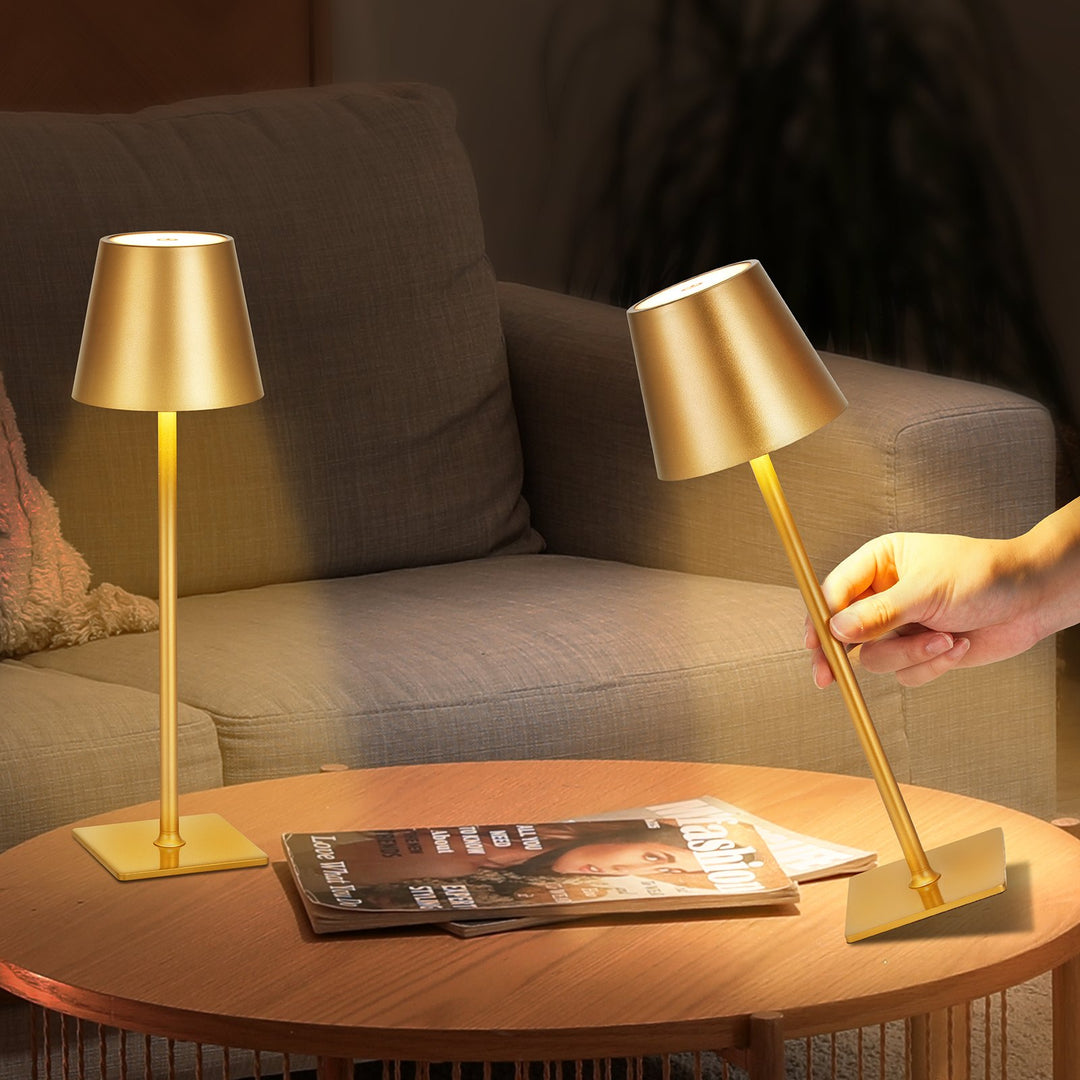 2-Pack Cordless Rechargeable Table Lamps — 5200mAh Battery, Portable LED Desk Lamp for Bedside, Dining & Outdoor (Gold)