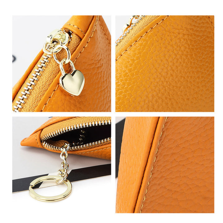 Genuine Leather Triangle Coin Purse – Compact Zipper Key Pouch