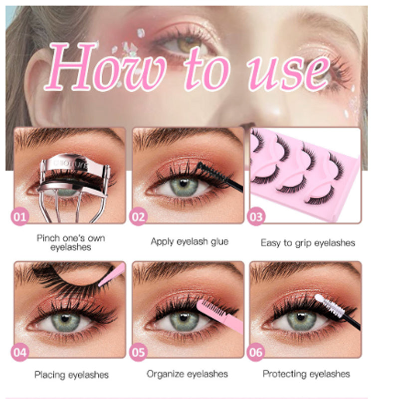 3D Cat Eye False Lashes — 15 Pairs Wispy Fluffy Faux Mink, Clear Band, D-Curl Manga Style