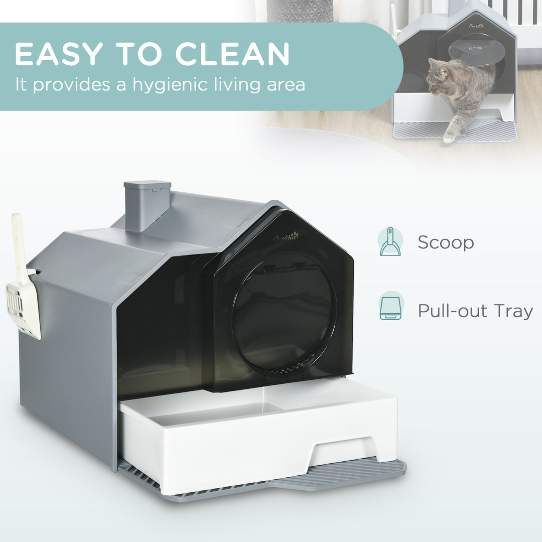 Enclosed Cat Litter Box with Drawer Cleaning System