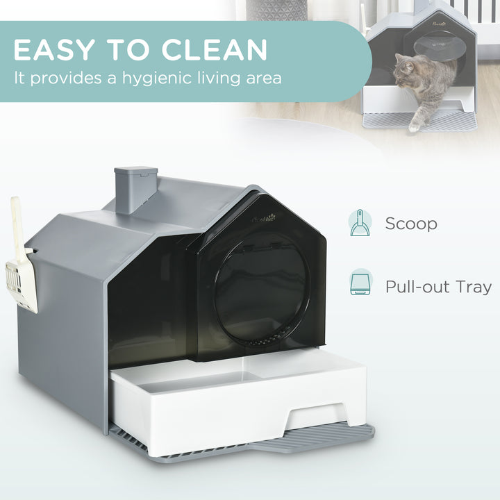 Enclosed Cat Litter Box with Drawer Cleaning System