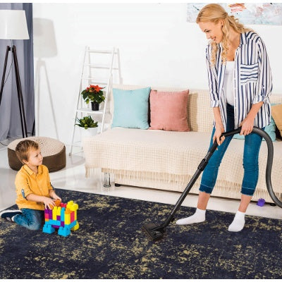 LOOM LUXE 5×8 ft Washable Area Rug — Low-Pile, Non-Slip, Non-Shedding, Foldable, Kid & Pet Friendly (Black / Cream)