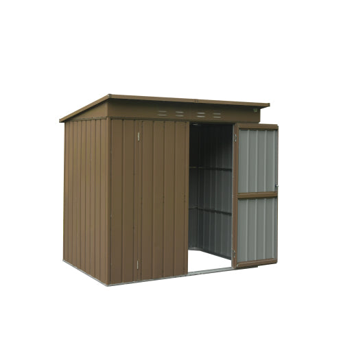 6×4 ft Waterproof Metal Garden Storage Shed — Lockable Double Doors, Bike Shed for Garden & Backyard (Brown)